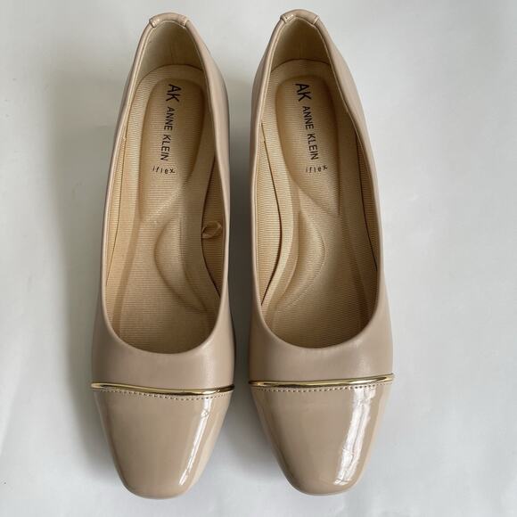Anne Klein Mildred Nude Low Wedge Cap Toe Slip On Shoes 10 M iFlex Padded Insole - Picture 2 of 12